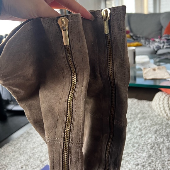 Stuart Weitzman Taupe Zipper Over Knee Boots - Picture 2 of 7